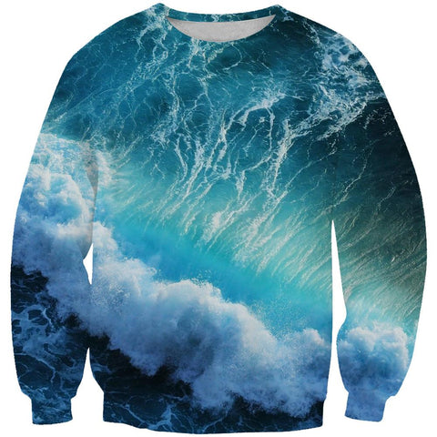 Image of Epic Ocean Storm Hoodies - Blue Ocean Wave Pullover Hoodie