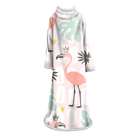 Image of 3D Digital Printed Blanket With Sleeves-Flamingo Blanket Robe