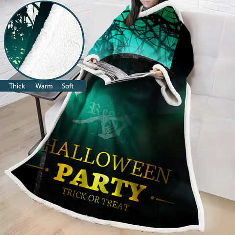 Image of 3D Digital Printed Blanket With Sleeves-Blanket Robe Halloween Party