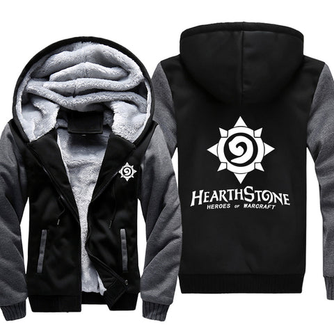 Image of Hearthstone Jackets - Solid Color Hearthstone Game Logo Icon White Super Cool Fleece Jacket