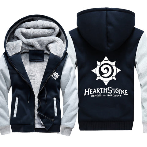 Image of Hearthstone Jackets - Solid Color Hearthstone Game Logo Icon White Super Cool Fleece Jacket