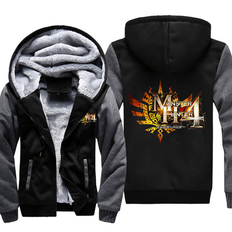 Image of Monster Hunter Jackets - Solid Color Monster Hunter Ray Wolf Dragon Icon Fleece Jacket