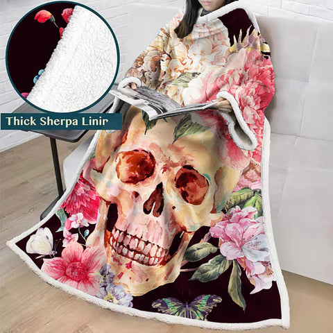 Image of 3D Digital Printed Skull Blanket With Sleeves-Horror Blanket Robe