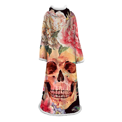 Image of 3D Digital Printed Skull Blanket With Sleeves-Horror Blanket Robe