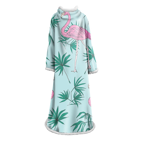 Image of 3D Digital Printed Blanket With Sleeves-Flamingo Blanket Robe