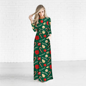 Christmas Dresses - Long Sleeves Merry Xmas Printed Dress