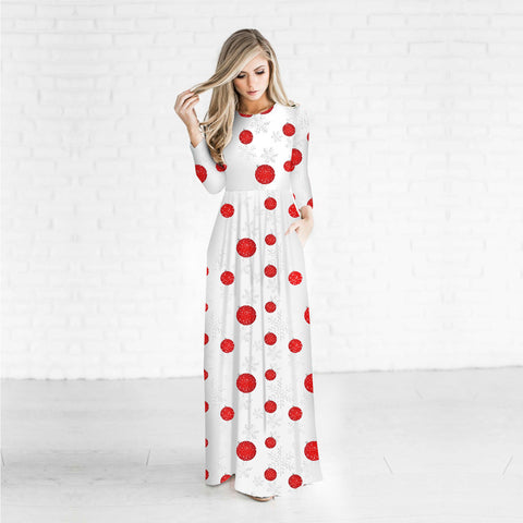 Image of Christmas Dresses - Long Sleeves Red Dots Printed Dress