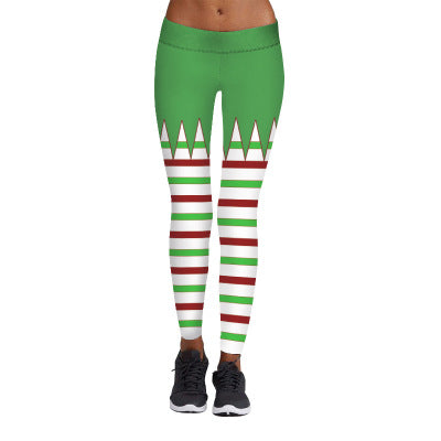 Image of Christmas Leggings - Women 3D Xmas Theme Workout Stripe Legging