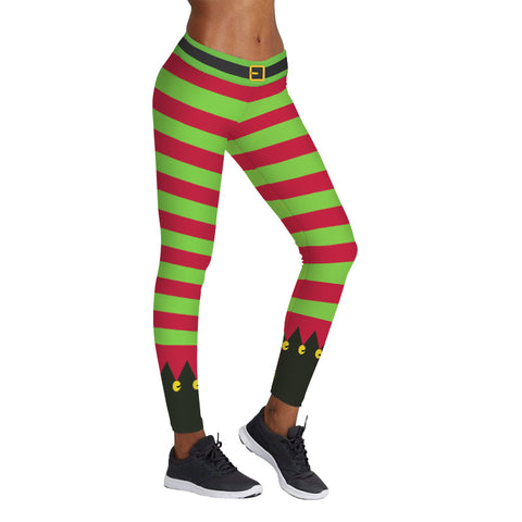 Image of Christmas Leggings - Women 3D Xmas Theme Trendy Stripe Legging