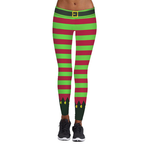Image of Christmas Leggings - Women 3D Xmas Theme Trendy Stripe Legging