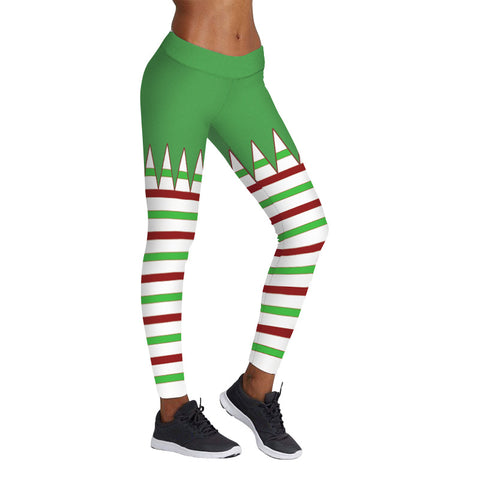 Image of Christmas Leggings - Women 3D Xmas Theme Workout Stripe Legging