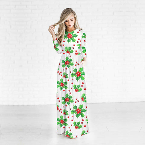 Image of Christmas Dresses - Long Sleeves Cherry Printed Dress