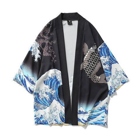 Image of Men's Fashion Japanese Printed Ukiyoe Kimono Cardigan Casual Shirt