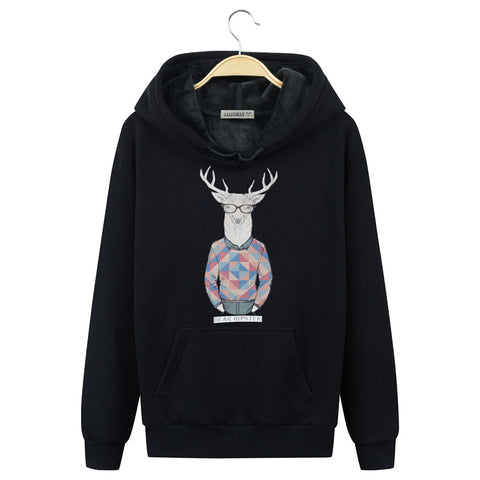 Image of Harajuku Style Hoodies - Solid Color Harajuku Style Series Deer Super Cool Fleece Hoodie