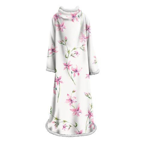 Image of 3D Digital Printed Blanket With Sleeves-Flamingo Blanket Robe