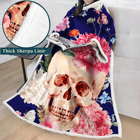 Image of 3D Digital Printed Skull Blanket With Sleeves-Horror Blanket Robe