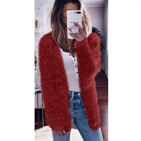 Image of Women Fashion Long Sleeve Casual Knit Cardigan Coat