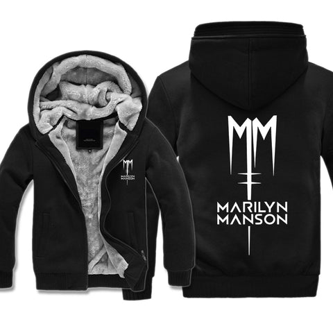 Image of Marilyn Manson Jackets - Solid Color Marilyn Manson MM Icon Super Cool Fleece Jacket