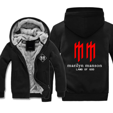 Image of Marilyn Manson Jackets - Solid Color Marilyn Manson Lamb of God Super Cool Fleece Jacket