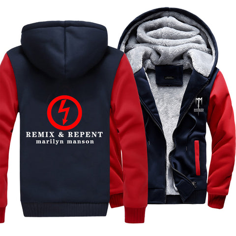 Image of Marilyn Manson Jackets - Solid Color Marilyn Manson REMIX REPENT Super Cool Fleece Jacket