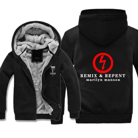 Image of Marilyn Manson Jackets - Solid Color Marilyn Manson REMIX REPENT Super Cool Fleece Jacket