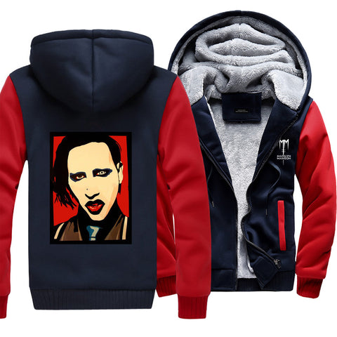 Image of Marilyn Manson Jackets - Solid Color Marilyn Manson Spoof Icon Fleece Jacket