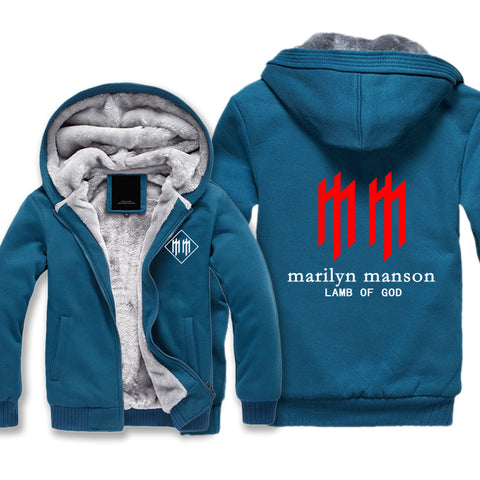 Image of Marilyn Manson Jackets - Solid Color Marilyn Manson Lamb of God Super Cool Fleece Jacket