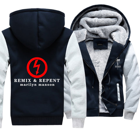 Image of Marilyn Manson Jackets - Solid Color Marilyn Manson REMIX REPENT Super Cool Fleece Jacket