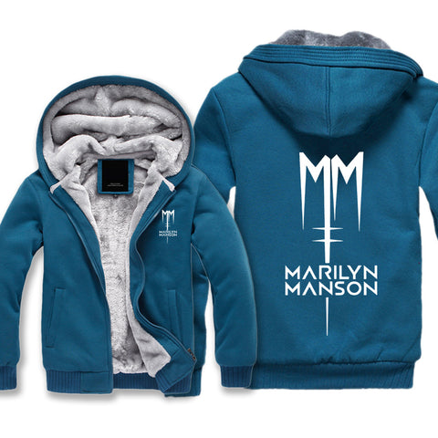 Image of Marilyn Manson Jackets - Solid Color Marilyn Manson MM Icon Super Cool Fleece Jacket