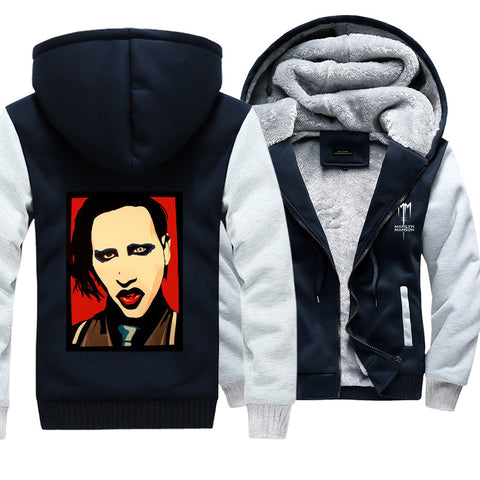 Image of Marilyn Manson Jackets - Solid Color Marilyn Manson Spoof Icon Fleece Jacket