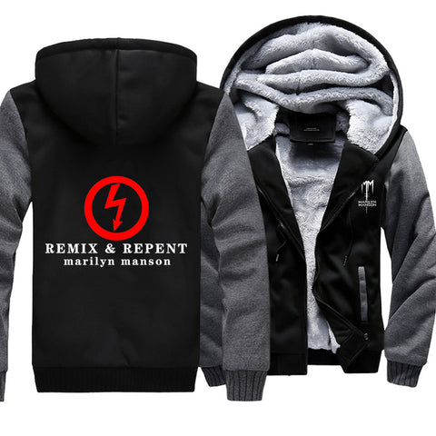 Image of Marilyn Manson Jackets - Solid Color Marilyn Manson REMIX REPENT Super Cool Fleece Jacket