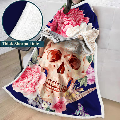 Image of 3D Digital Printed Blanket With Sleeves-Horror Skull Blanket Robe