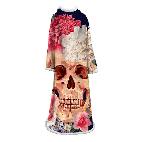 Image of 3D Digital Printed Blanket With Sleeves-Horror Skull Blanket Robe