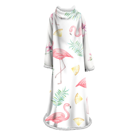 Image of 3D Digital Printed Blanket With Sleeves-Flamingo Blanket Robe