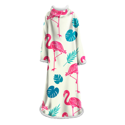 Image of 3D Digital Printed Blanket With Sleeves-Flamingo Blanket Robe