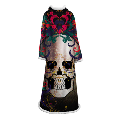 Image of 3D Digital Printed Blanket With Sleeves-Horror Skull Blanket Robe