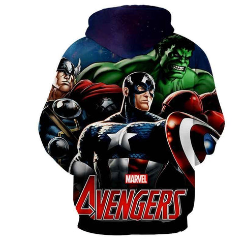 Image of The Avengers  Captain America Thor Hulk Hoodies - Pullover Black Hoodie