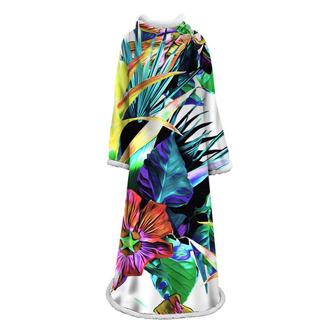 Image of 3D Digital Printed Plants Blanket With Sleeves-Leaves Blanket Robe