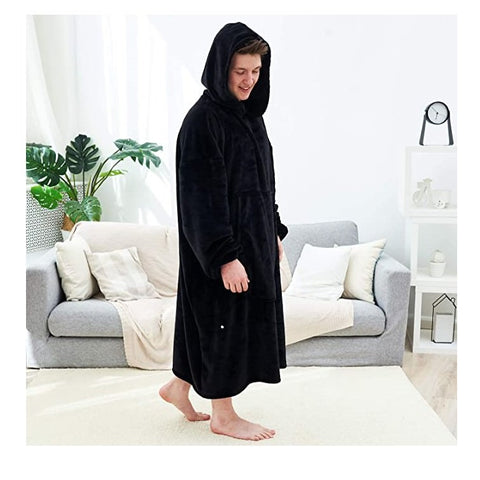 Image of His-and-Hers Sleeves-Cute Long Flannel Plush Wearable Hooded Blanket