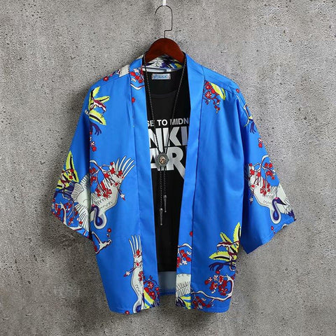 Image of Men Summer Japanese Style Harajuku Loose Cotton Kimono Cool Print Jacket