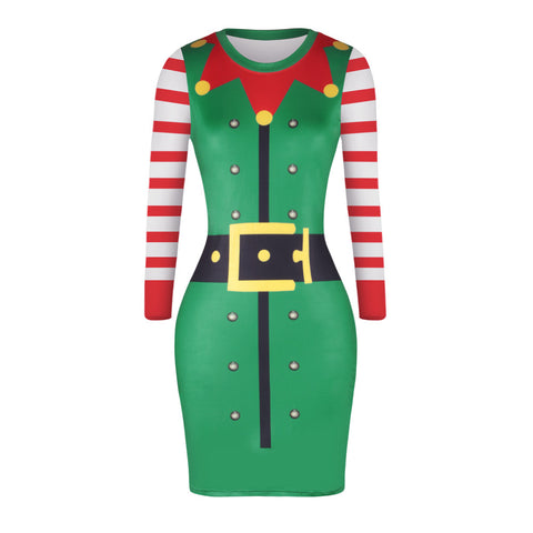 Image of Christmas Dresses - Knee-Length Xmas Hat Print Dress
