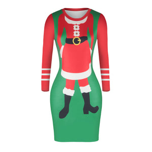 Christmas Dresses - Knee-Length Xmas Santa Trendy Dress