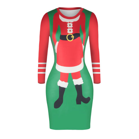 Image of Christmas Dresses - Knee-Length Xmas Santa Trendy Dress
