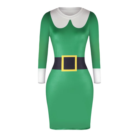 Image of Christmas Dresses - Knee-Length Xmas Green Trendy Dress