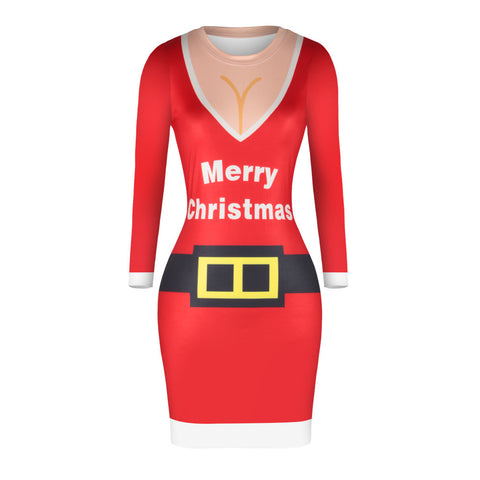 Image of Christmas Dresses - Knee-Length Merry Xmas Bodycon Dress