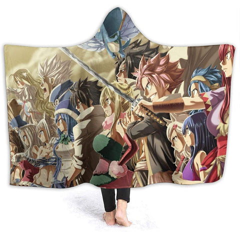 Image of Anime Fairy Tail Fleece Hooded Blanket - Winter Travel Flannel Blanket