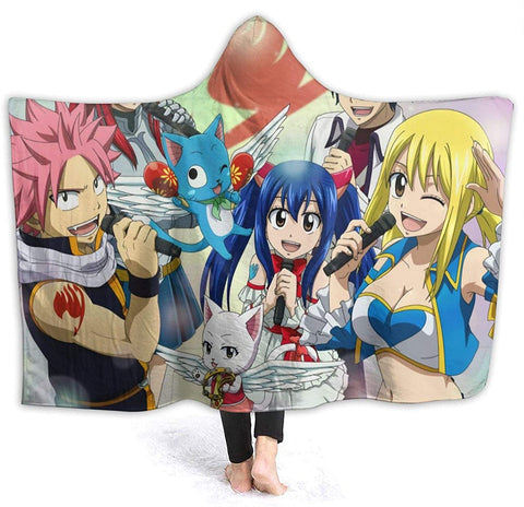 Image of Anime Fairy Tail Fleece Hooded Blanket - Winter Travel Flannel Blanket