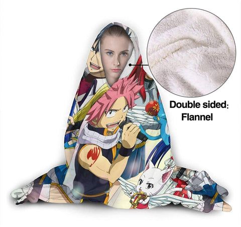 Image of Anime Fairy Tail Fleece Hooded Blanket - Winter Travel Flannel Blanket