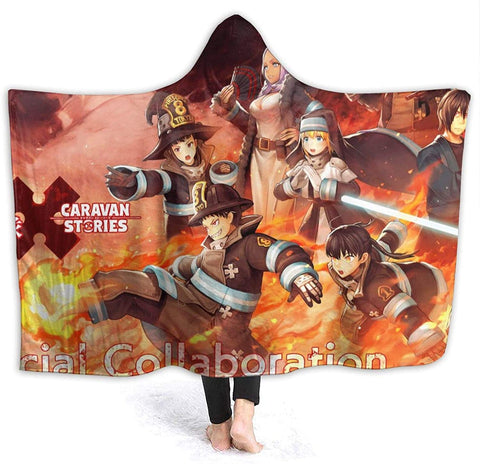 Image of Anime Fire Force Red Flannel Hooded Blanket