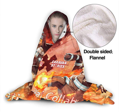 Image of Anime Fire Force Red Flannel Hooded Blanket